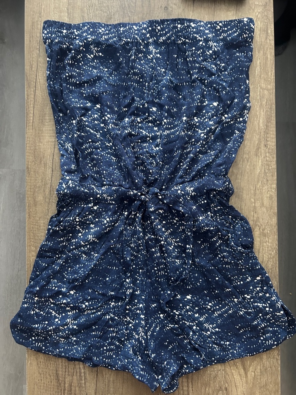 Ann Taylor Loft Navy Blue Strapless Printed Romper